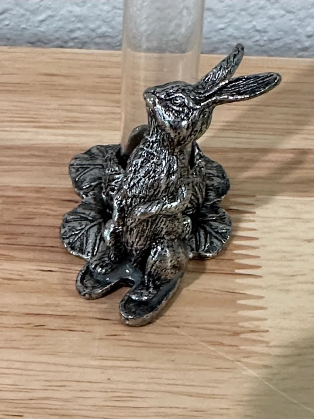 Vintage Metzke Pewter Bunny Rabbit Bud Vase | Cottagecore Glass Tube Vase